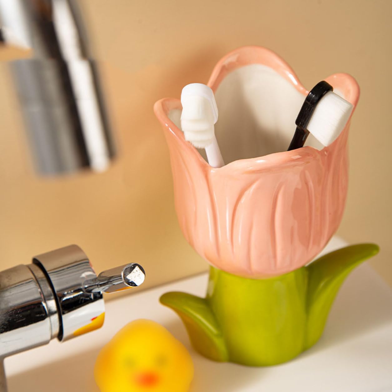 内藤ルネ　ミミちゃんブラシ　陶器　歯ブラシ立て 内藤ルネ ミミちゃんブラシ 陶器 歯ブラシ立て